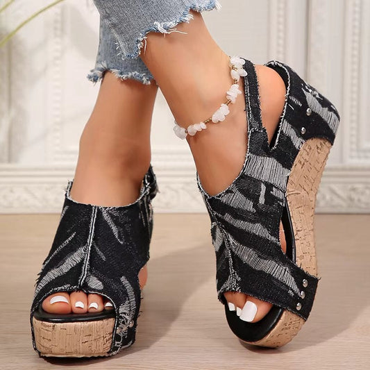 Margot | Cork & Denim Compensé Sandales