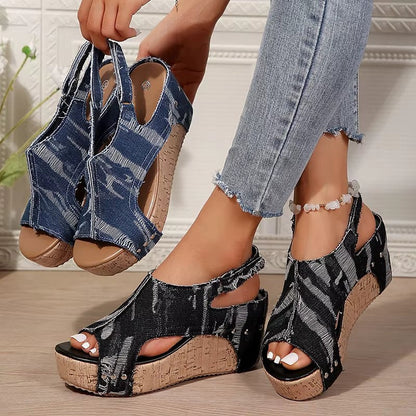 Margot | Cork & Denim Compensé Sandales