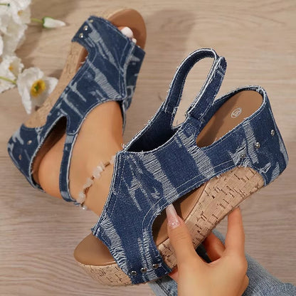 Margot | Cork & Denim Compensé Sandales