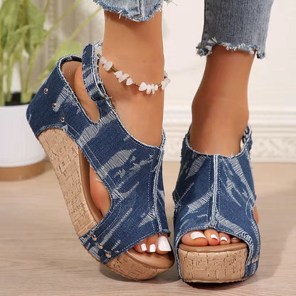 Margot | Cork & Denim Compensé Sandales
