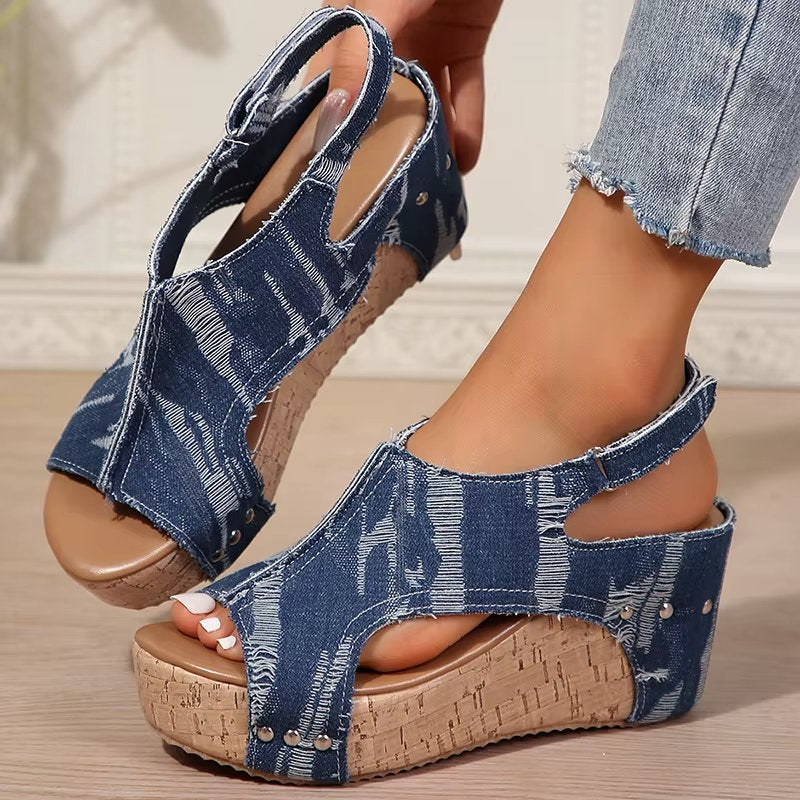 Margot | Cork & Denim Compensé Sandales