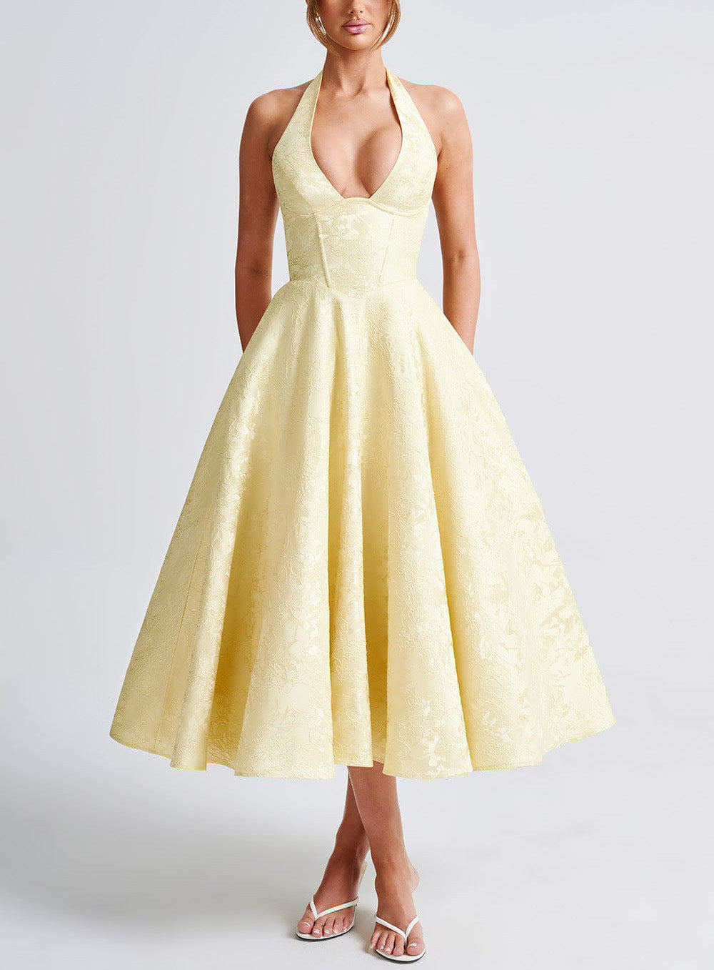 Delphine | Robe Midi Citron Élégante