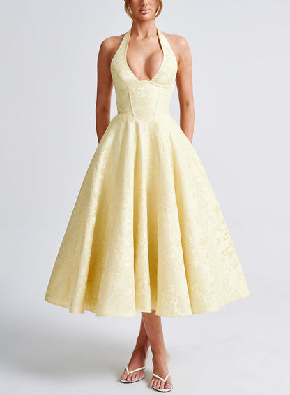 Delphine | Robe Midi Citron Élégante