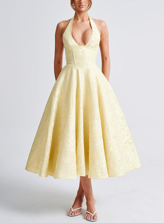 Delphine | Robe Midi Citron Élégante