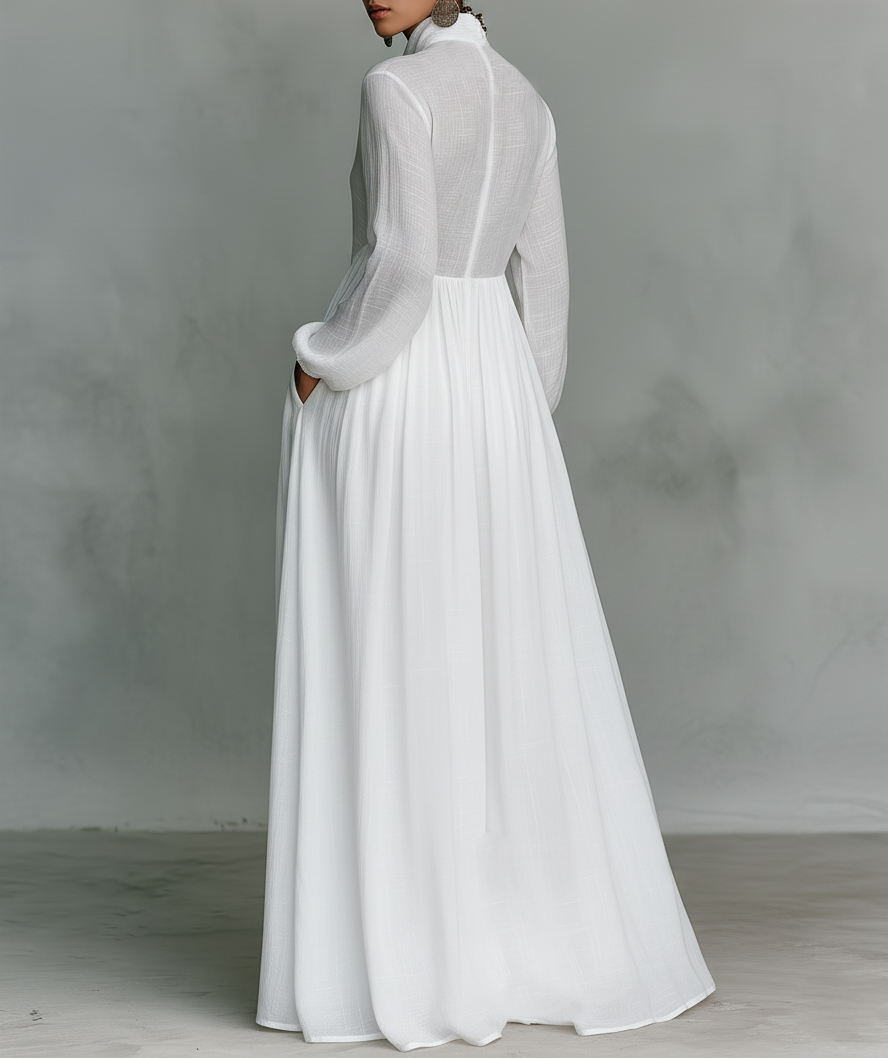 Céleste | Robe Maxi Minimaliste Patchwork en Coton-Lin