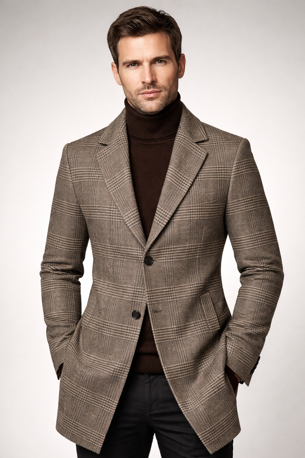Timothée | Manteau en Laine À Carreaux Taupe