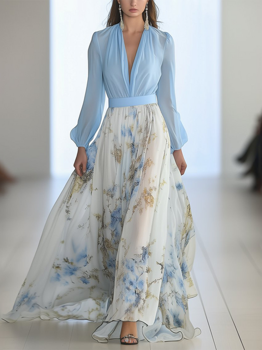 Estelle | Robe Florale à Col V Évasé