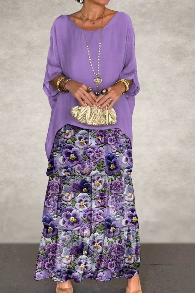 Léa | Robe Superposée à Fleurs Violettes