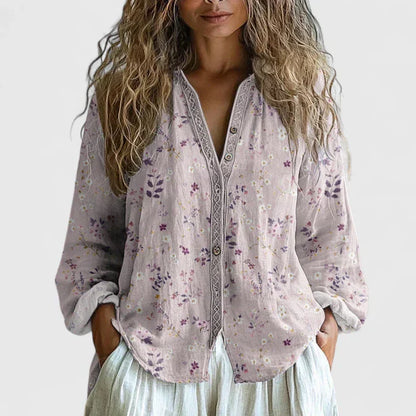 Camila | Rétro Feuille Print Blouse