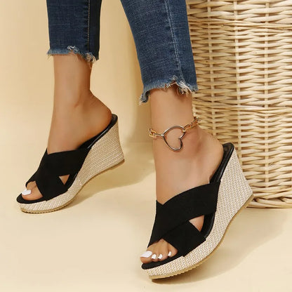 Lila | Chic Cross-Bride Compensé Sandales