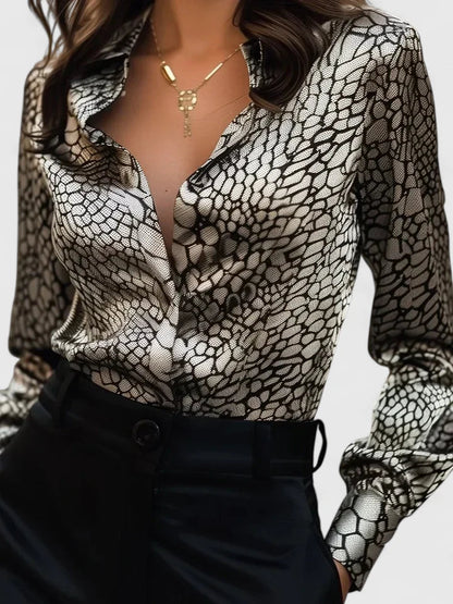 Bianca | Snake Print Collared Blouse