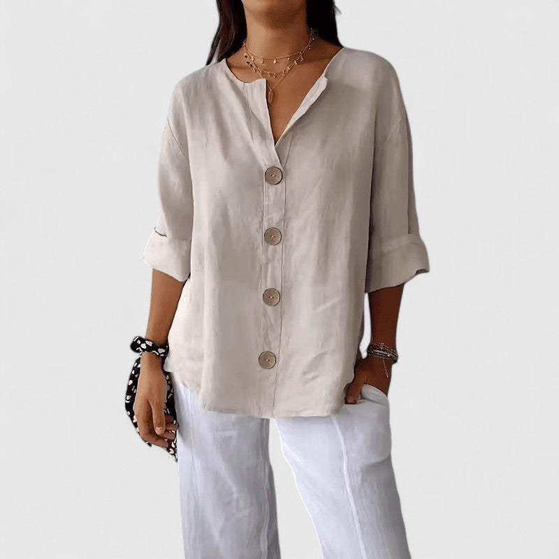 Elena | Décontracté Coton-Lin Blouse