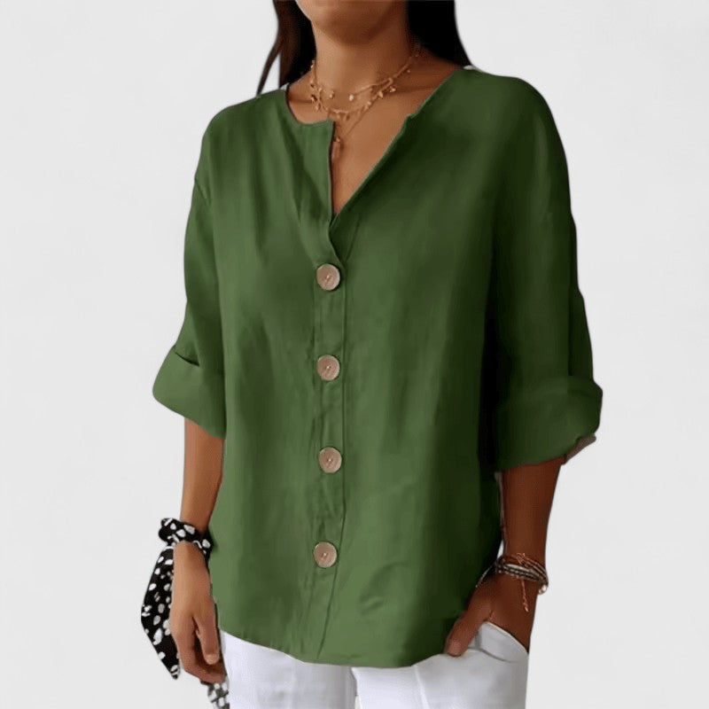Elena | Décontracté Coton-Lin Blouse