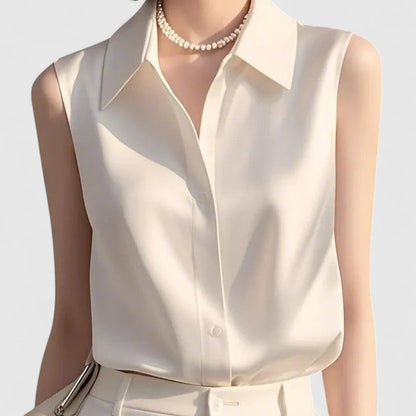Celeste | Sans Manches Satin Blouse
