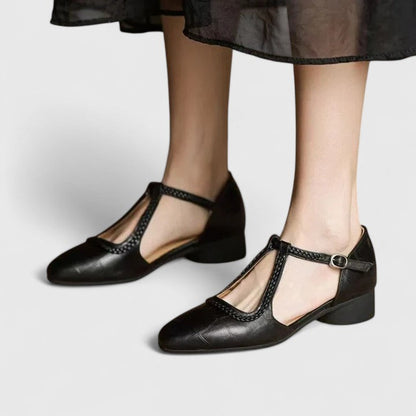 Camille | Texturé Bride en T Flat Sandales