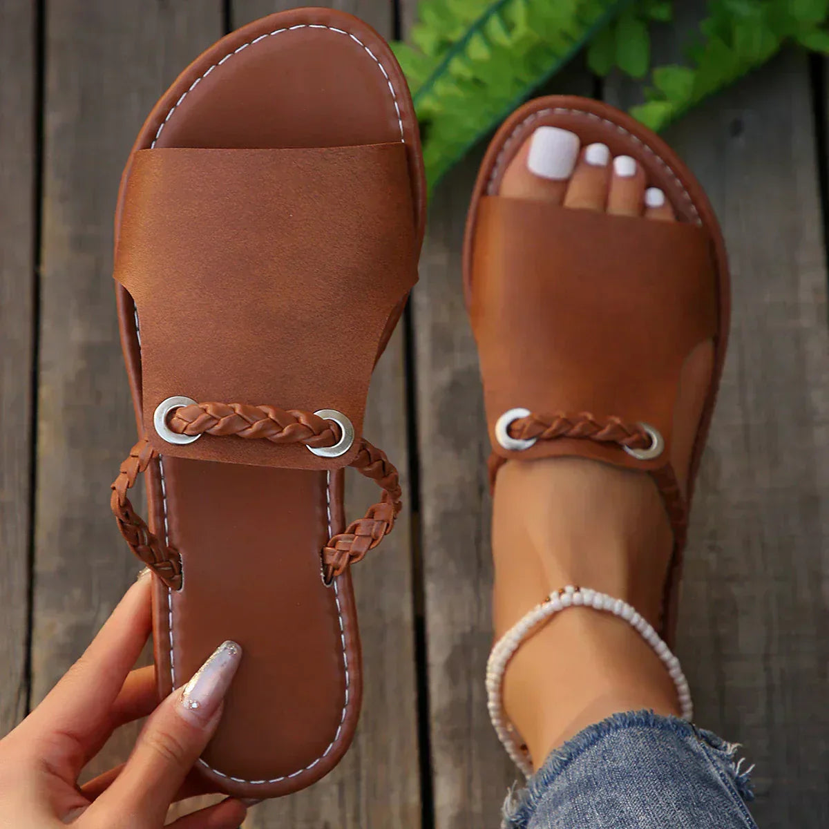 Bianca | Tissé Cuir Enfiler Sandales