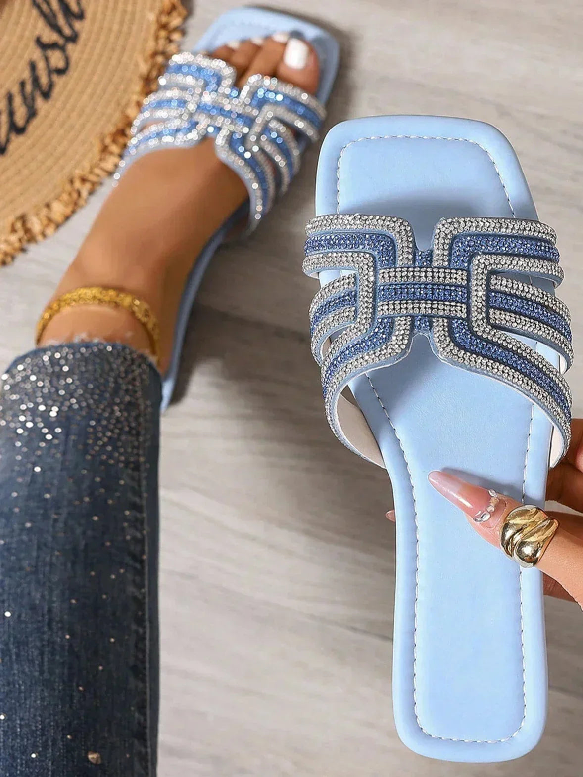 Luna | Rhinestone Slide Sandales