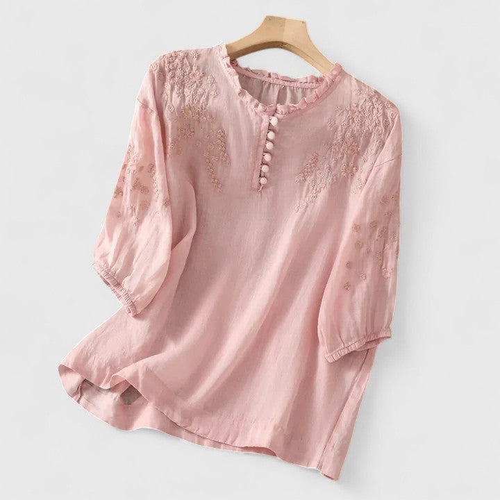 Isabella | Boutonnée Devant Brodé Blouse