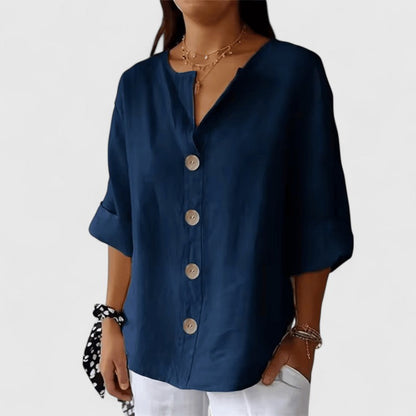Elena | Décontracté Coton-Lin Blouse
