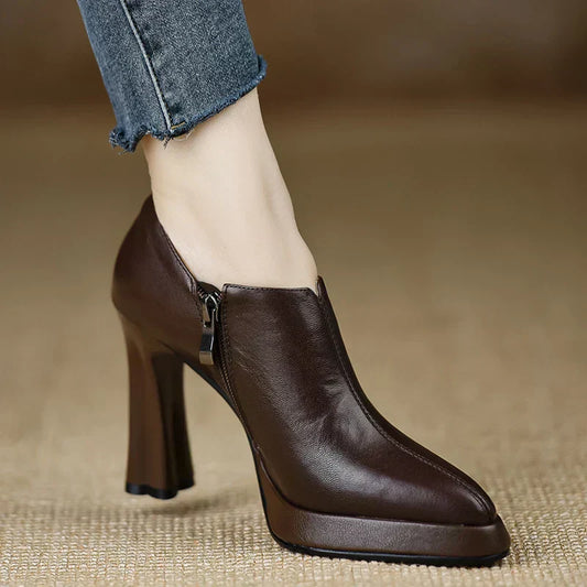 Elena | Side-Zip Talon Bloc Escarpins