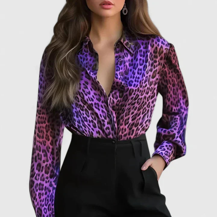 Bianca | Snake Print Collared Blouse