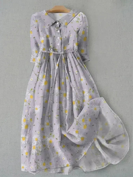 Elena | Daisy Print Robe Mi-Longue