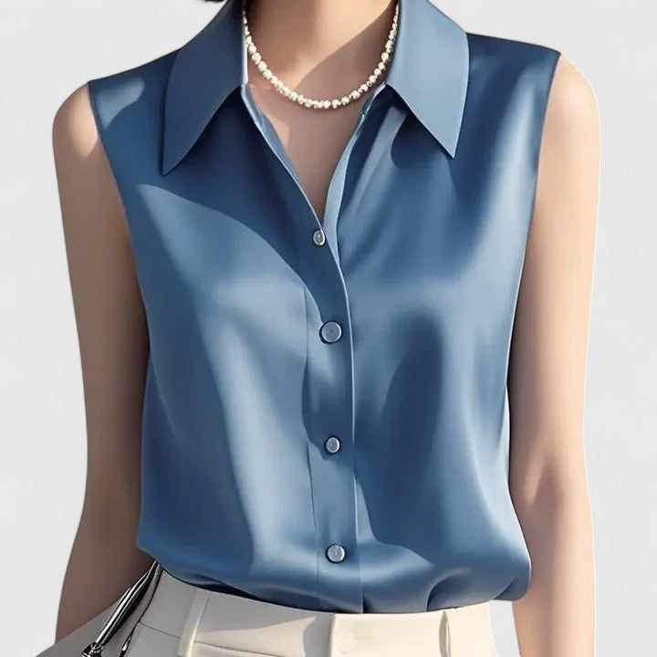 Celeste | Sans Manches Satin Blouse