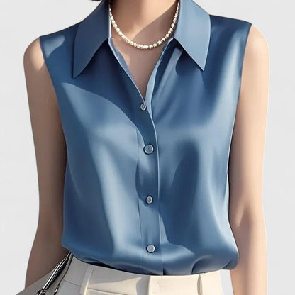Celeste | Sans Manches Satin Blouse