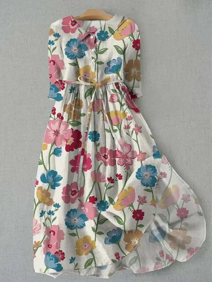 Aurora | Floral Boutonnée Devant Tie-Waist Robe