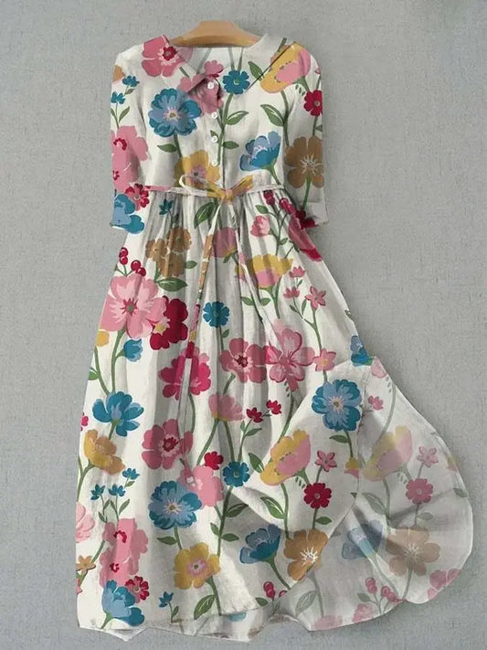 Margot | Boutonnée Devant Floral Robe Mi-Longue