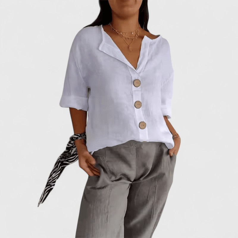 Elena | Décontracté Coton-Lin Blouse