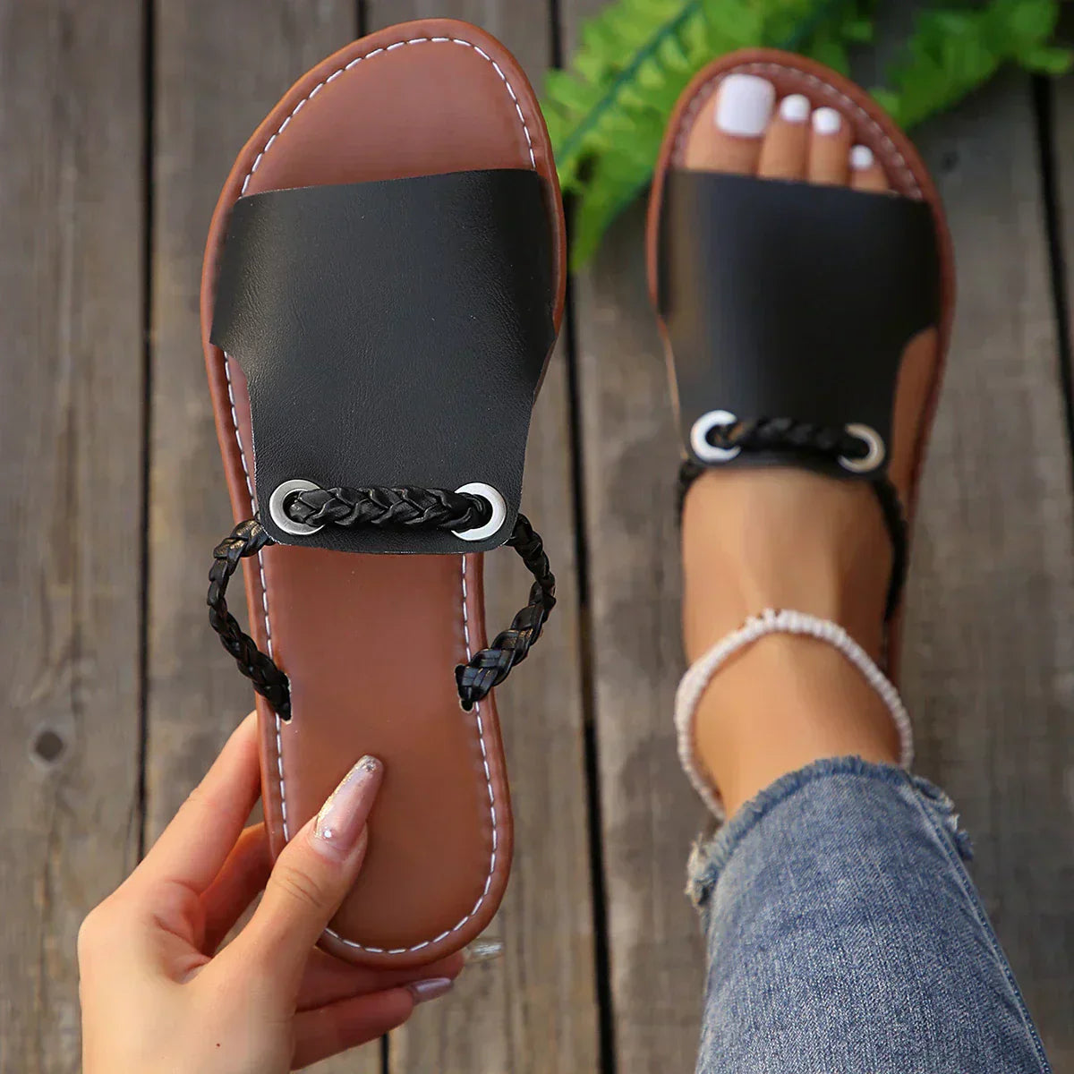 Bianca | Tissé Cuir Enfiler Sandales
