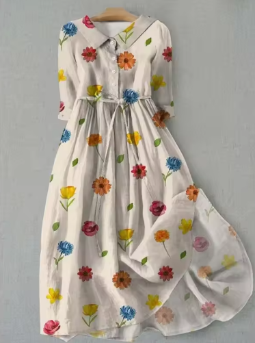 Amelia | Floral Boutonnée Devant Robe Mi-Longue
