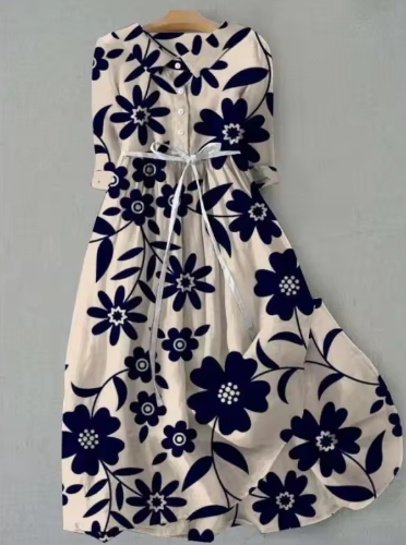 Margot | Marine Floral Boutonnée Robe