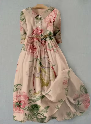 Camille | Floral Boutonnée Devant Robe Mi-Longue