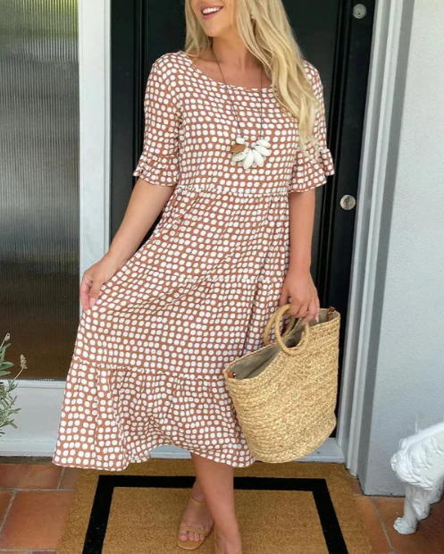 Zara | Sable Manches Courtes Robe Mi-Longue