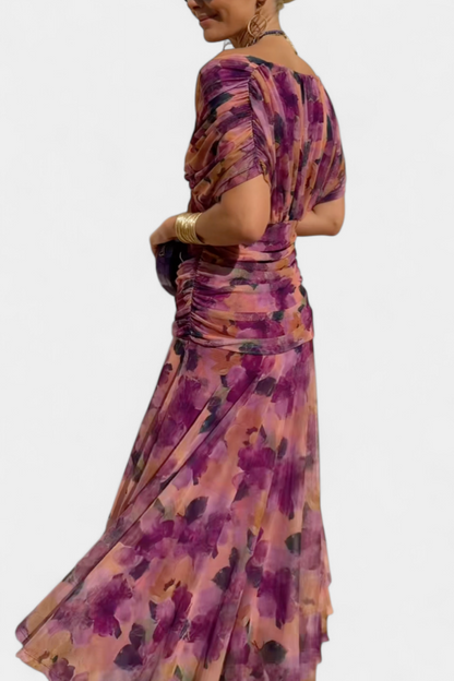Gabrielle | Plissé Floral Robe Longue