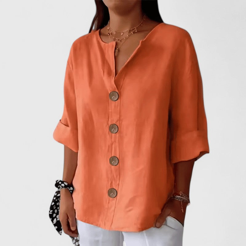 Elena | Décontracté Coton-Lin Blouse