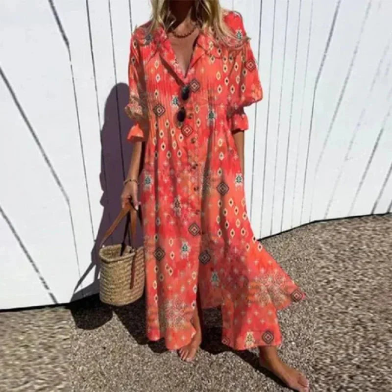 Camille | Robe Bohème à Motifs Vibrants