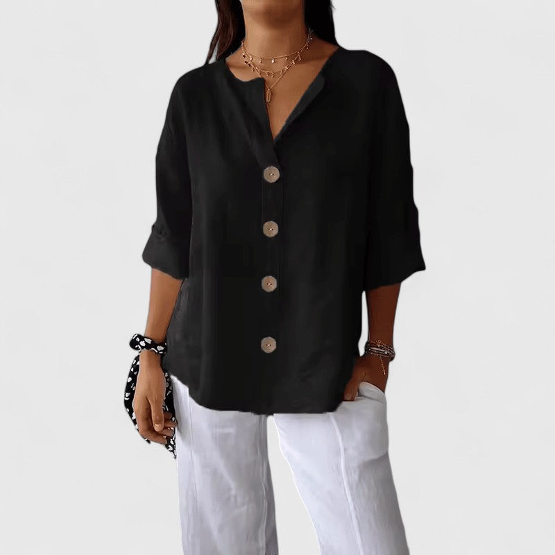 Elena | Décontracté Coton-Lin Blouse