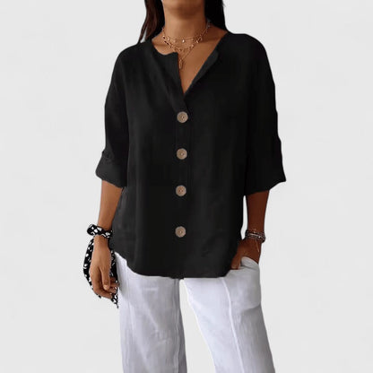 Elena | Décontracté Coton-Lin Blouse
