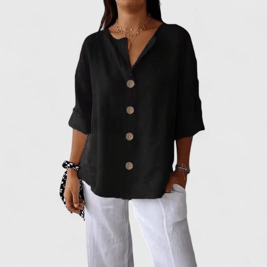 Elena | Décontracté Coton-Lin Blouse