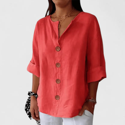 Elena | Décontracté Coton-Lin Blouse