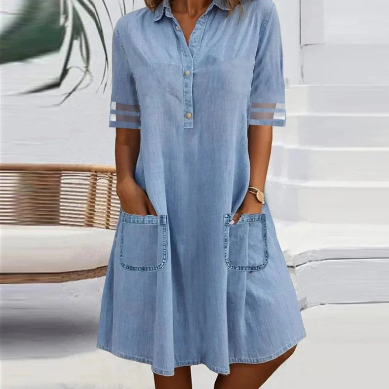 Mila | Décontracté Denim Robe Mi-Longue