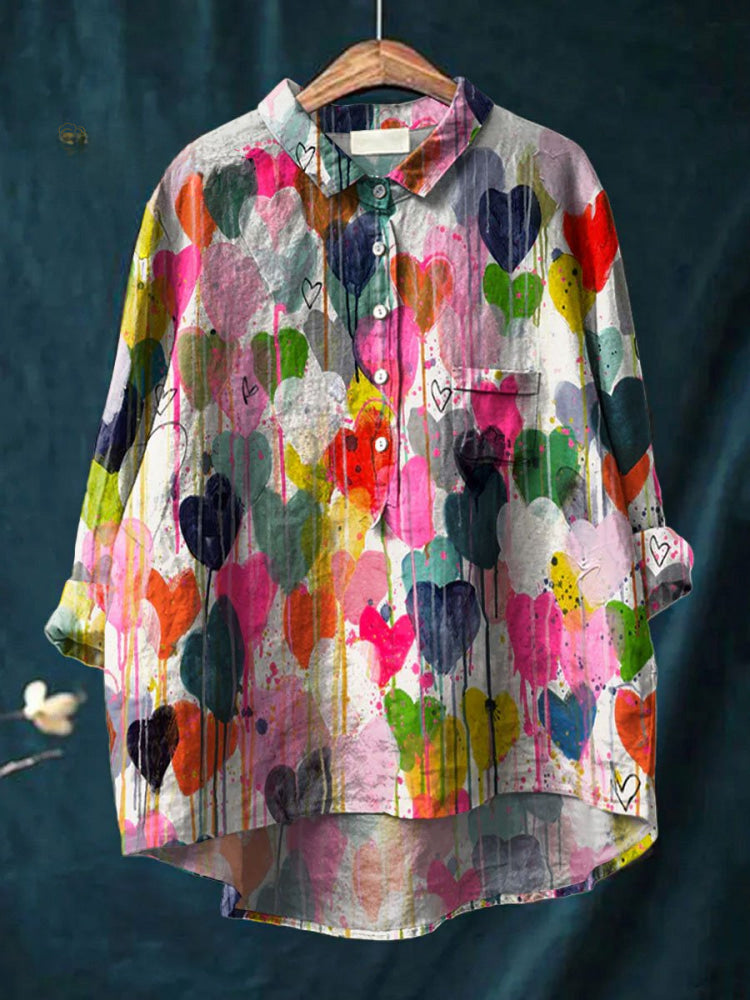 Chloé | Chemise Lin à Imprimé Cœurs Colorés