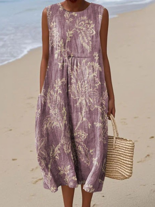 Gabrielle | Robe Midi Florale Sans Manches