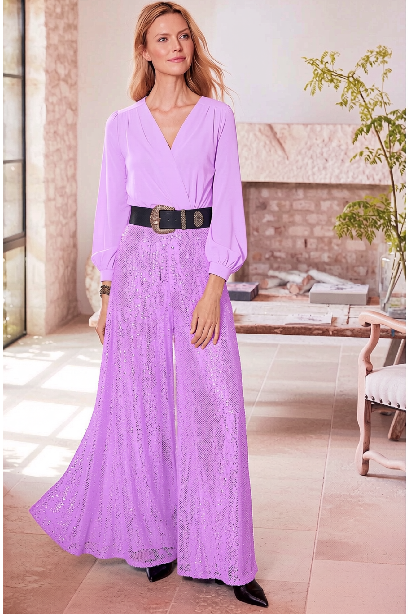 Evangeline | Sequined Jambes Larges Combinaison