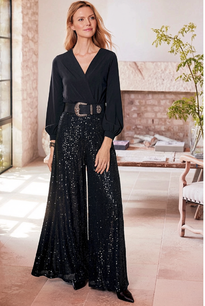Evangeline | Sequined Jambes Larges Combinaison