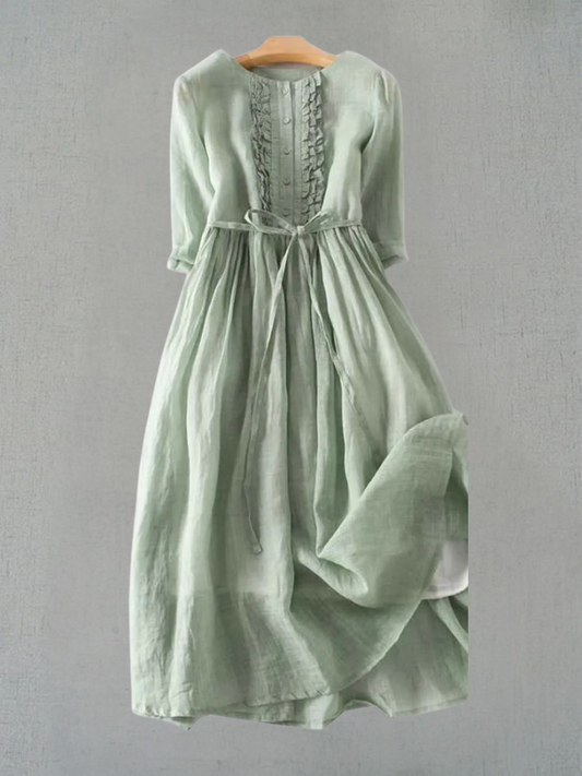 Delphine | Sage Volant-Trim Robe Mi-Longue