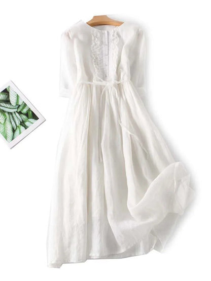 Delphine | Sage Volant-Trim Robe Mi-Longue